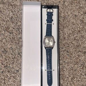 Blue Crocodile Leather Strap Watch